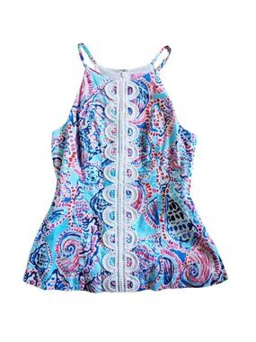 Lilly Pulitzer ANNABELLE Halter Top SHELL ME ABOUT IT Multi Blue White Lace 2